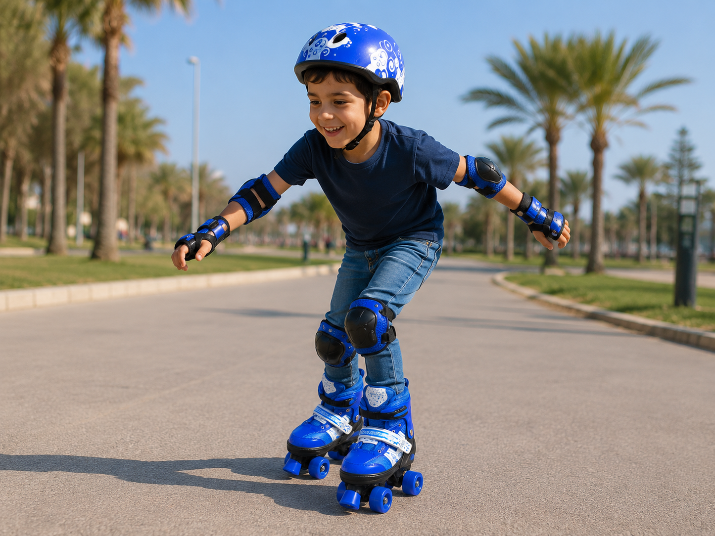 طقم حذاء تزلج مع معدات حماية | Kids Roller Skates Protective Set