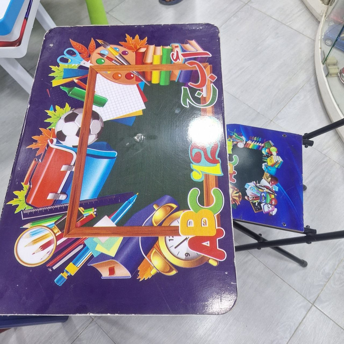 طقم طاولة وكرسي مدرسي قابل للطي بطبعة ABC | Folding Kids Study Desk Set