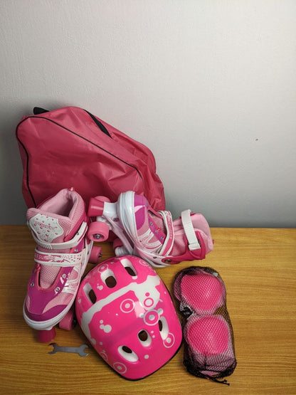 طقم تزحلق باور سوبرب وردي للبنات مع خوذة وواقيات وحقيبة | Power Superb Pink Roller Skates Set for Girls